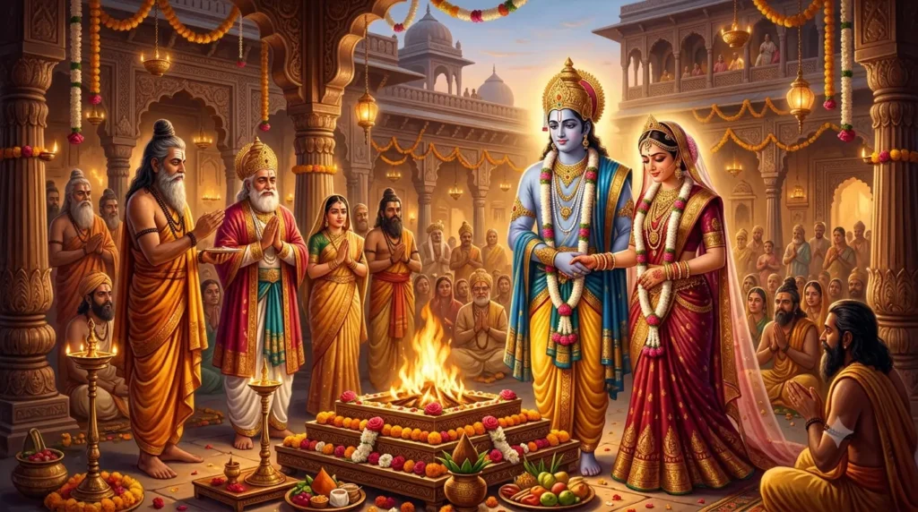 श्रीराम विवाह कथा में श्रीराम और माता सीता के विवाह का दृश्य