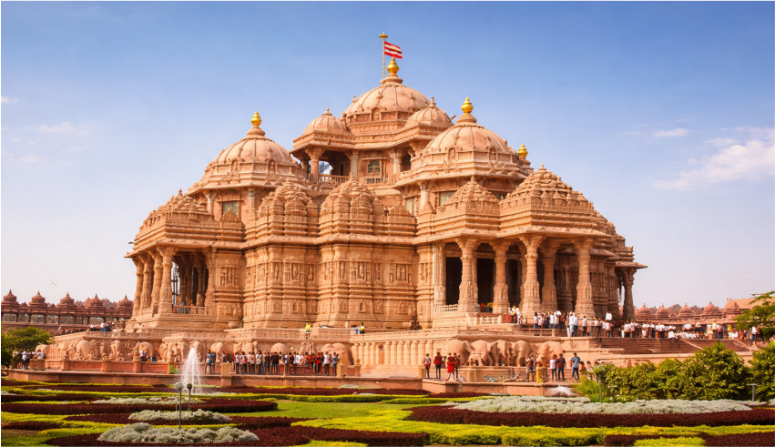 Akshardham Mandir Delhi front view Swaminarayan Akshardham temple architecture Akshardham musical fountain