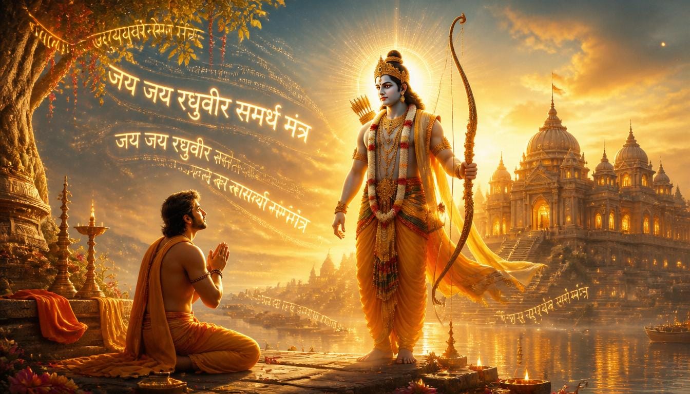 भगवान श्रीराम की भक्ति करते हुए भक्त और जय जय रघुवीर समर्थ मंत्र का जाप