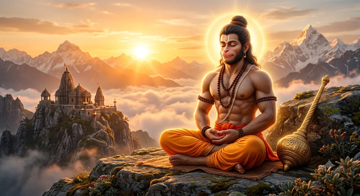 हनुमान जी का ब्रह्मचर्य दर्शाती ध्यान मुद्रा में भगवान हनुमान की दिव्य छवि