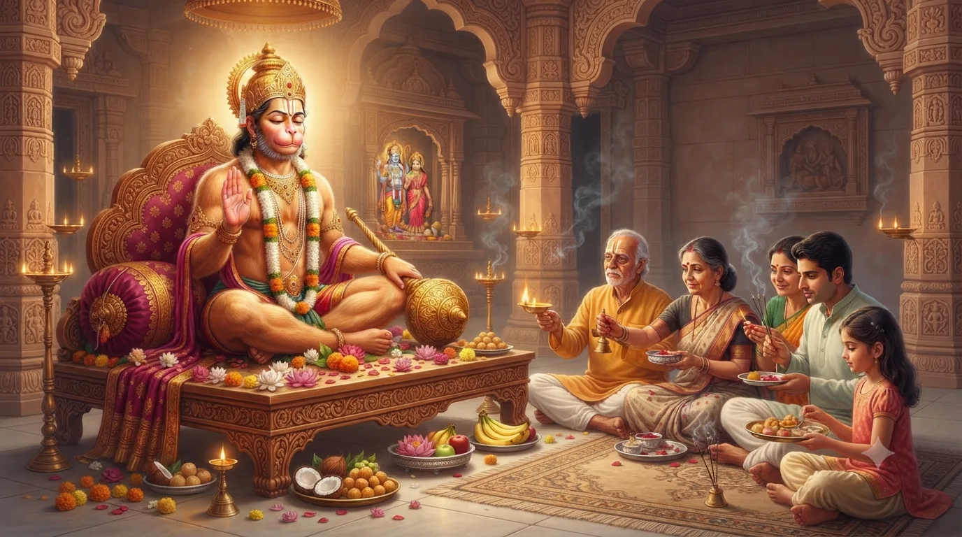 मंगलवार व्रत करते हुए भगवान हनुमान जी की पूजा