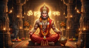 Om Hanumate Namah Mantra का जाप करते हुए भगवान हनुमान जी का दिव्य स्वरूप