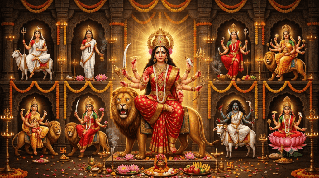 नवदुर्गा के 9 स्वरूप मां दुर्गा के नौ रूपों की दिव्य तस्वीर