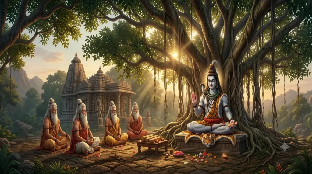 Alt Text: दक्षिणामूर्ति स्तोत्र भगवान शिव के गुरु स्वरूप की दिव्य छवि