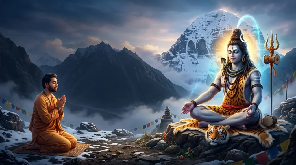 शिव अपराध क्षमापन स्तोत्रम् भगवान शिव से क्षमा माँगते भक्त