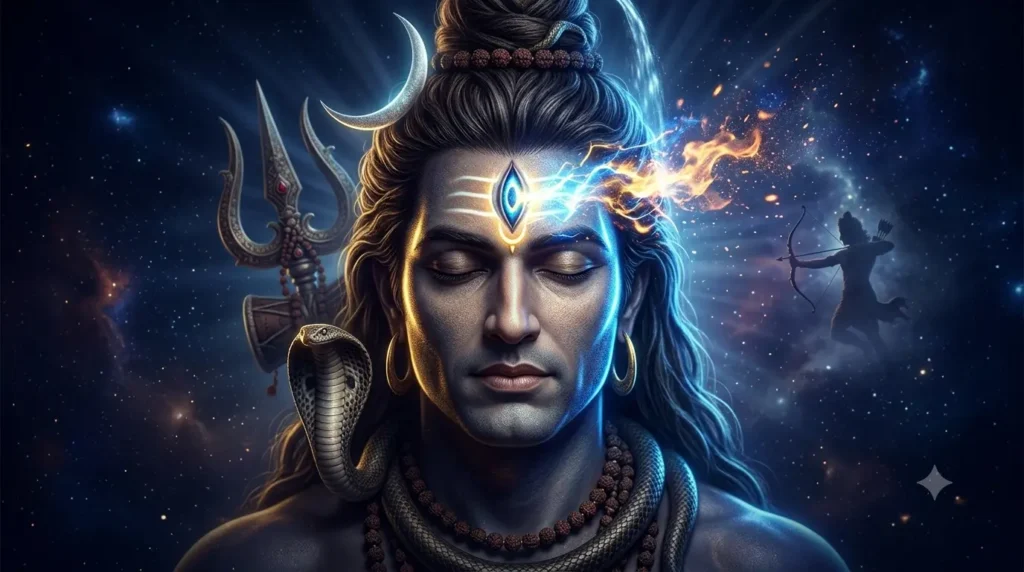 मस्तक पर तीसरा नेत्र धारण किए भगवान शिव का त्रिनेत्र स्वरूप