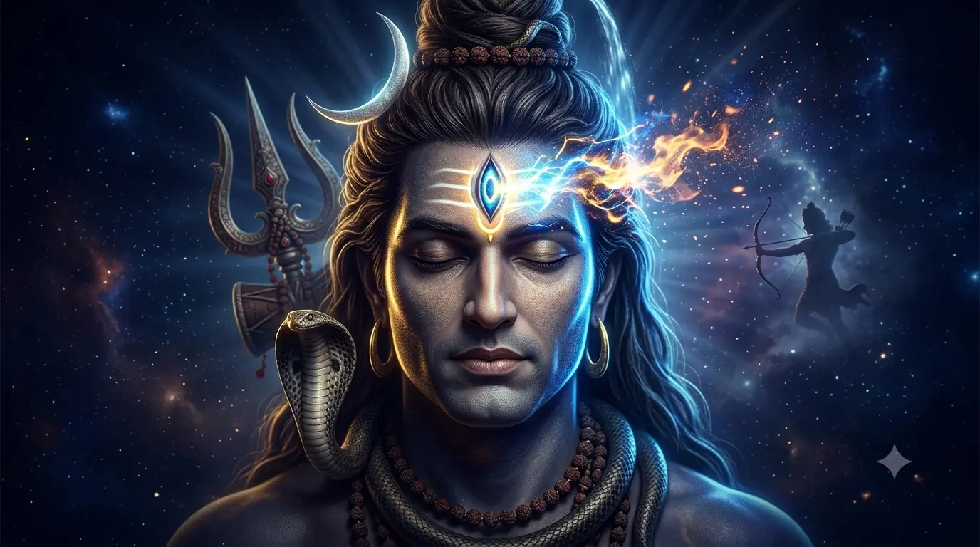 मस्तक पर तीसरा नेत्र धारण किए भगवान शिव का त्रिनेत्र स्वरूप