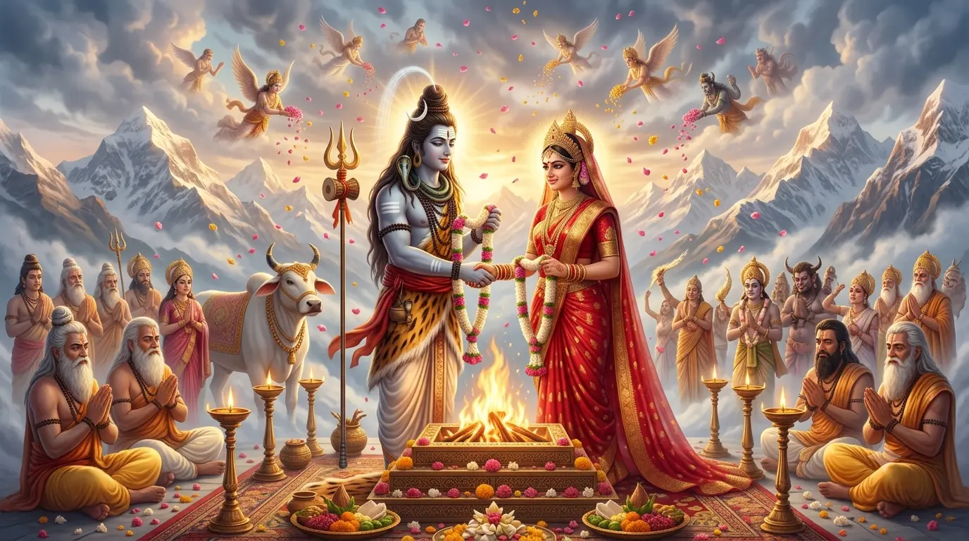 शिव पार्वती विवाह कथा में भगवान शिव और माता पार्वती का दिव्य विवाह