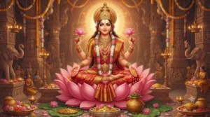 श्री लक्ष्मी कवच के लिए कमल पर विराजमान माता लक्ष्मी