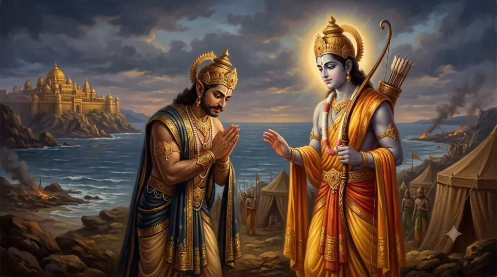 विभीषण चरित्र में श्रीराम की शरण में आए विभीषण का दृश्य