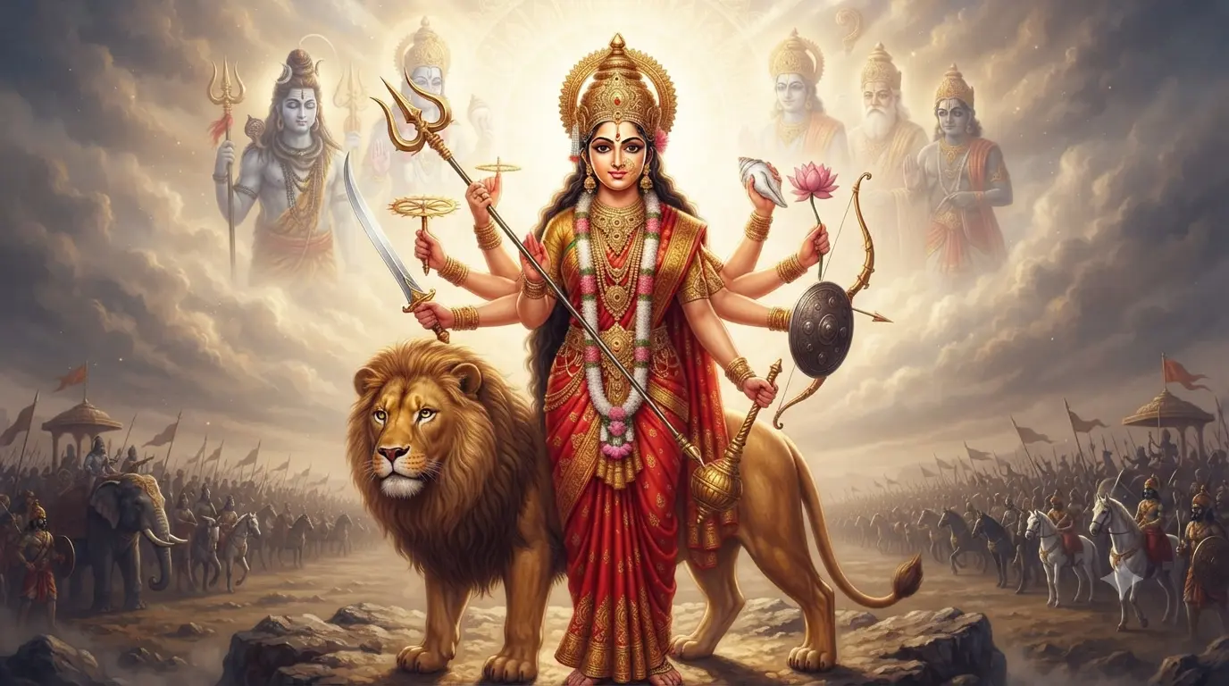 दुर्गा सप्तशती द्वितीय अध्याय में देवी के प्रकट होने और महिषासुर की सेना से युद्ध का दृश्य